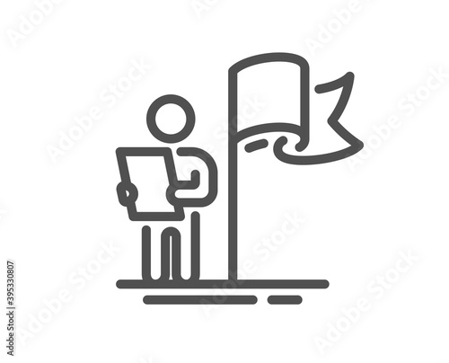 Leadership line icon. Success flag sign. Winner symbol. Quality design element. Linear style leadership icon. Editable stroke. Vector