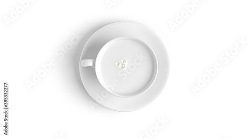 Cup with milk drink on a plate on a white background. High quality photo