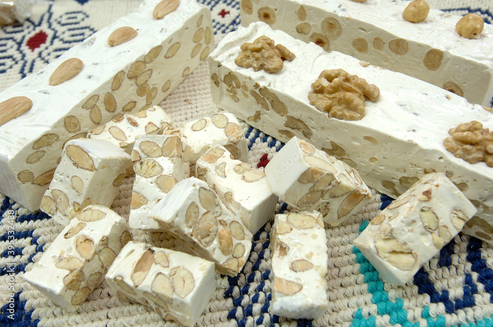 artisanal soft nougat factory of Tonara in the Sardinia region of Italy made with almonds and walnuts