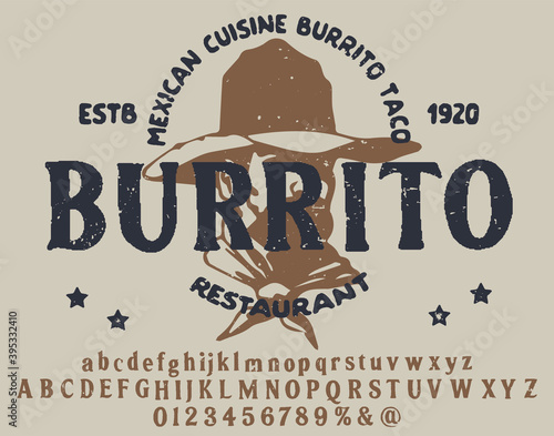 Hand drawn vintage retro font. Outdoor advertising of American restaurants and eateries inspired typeface. Textured unique brush script style alphabet. Letters and numbers.