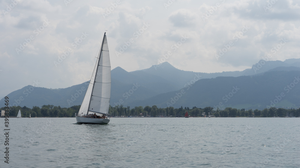 Chiemsee, Germany - August 25, 2019: sailboats on the lake 