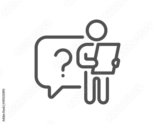 Search employee line icon. Interview candidate sign. Question mark symbol. Quality design element. Linear style search employee icon. Editable stroke. Vector