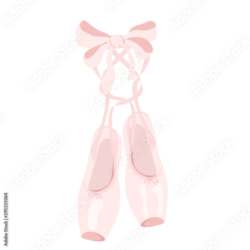 Ballet pointes shoes, with ribbon, pink. Ballerina fashion. Vector illustration, isolated icon