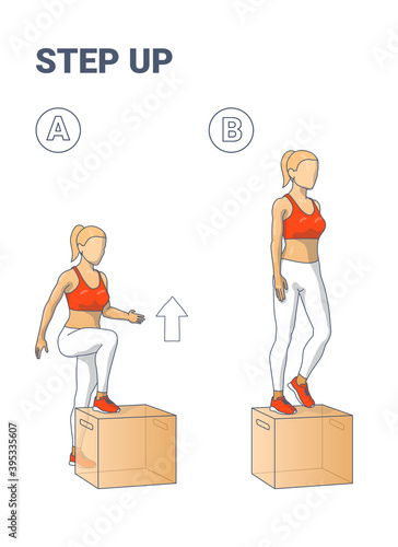 Step Up Exercise for Female Home Workout Colorful Illustration Guidance