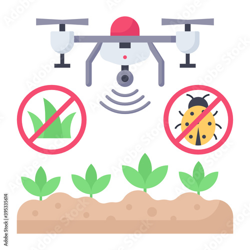 agriculture drone pesticides weedicides distribution Concept Vector color Icon Design, Smart agriculture symbol on white background, Digital agriculture Sign, satellite farming stock illustration 