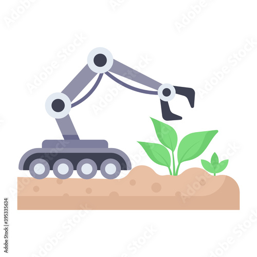 Autonomous Agricultural Robot Concept,  end effector Vector color Icon Design, Smart agriculture symbol on white background, Digital agriculture Sign, satellite farming stock illustration 