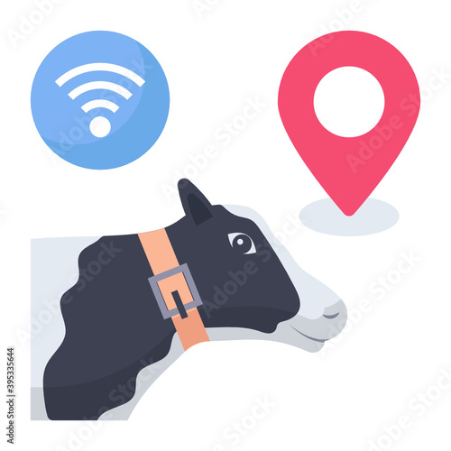 Livestock Tracker with Location Concept Vector color Icon Design, dairy farm digital transformation symbol on white background, Digital agriculture Sign, satellite farming stock illustration 