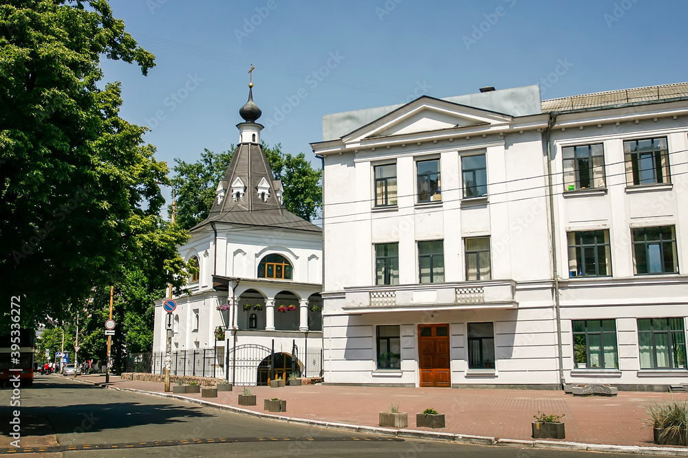 Greek Catholic church of St. Nicholas the Good on Pokrovska Street in the Podil, Historical District of Kyiv, Ukraine.