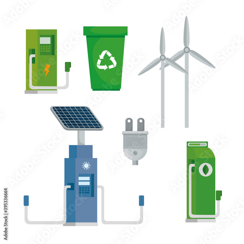 bundle of five energy ecology set icons vector illustration design photo