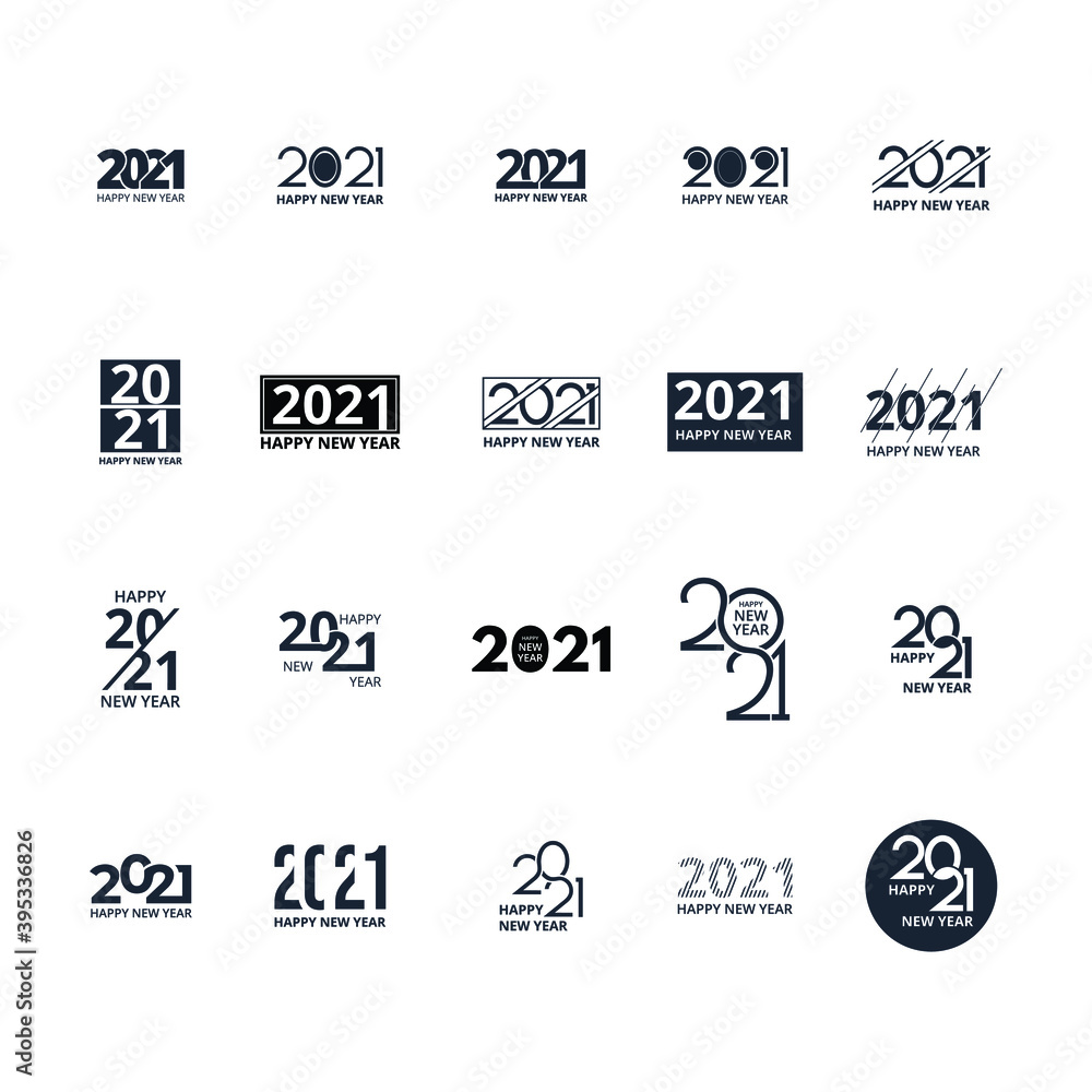 Set of 2021 happy new year signs. Collection of 2021 happy new year symbols. Vector illustration.