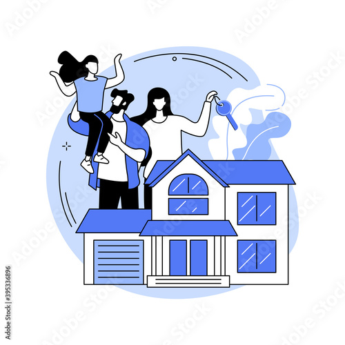 Family house abstract concept vector illustration. Single-family detached home, family house, single dwelling unit, townhouse, private residence, mortgage loan, down payment abstract metaphor.