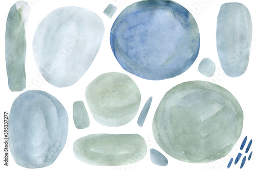  Set of abstract elements  oval shapes  watercolor drawings