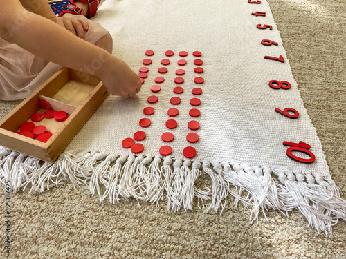 Montessori material math work with chip mark
