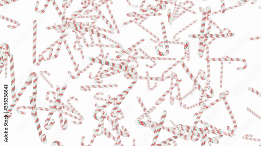 lots of red green candy canes floating in the air, sweets scattered on a white background, lots of red green candy canes floating in the air, sweets scattered on a white background,