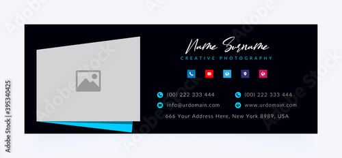 Business email signature with an author photo place modern layout and black background