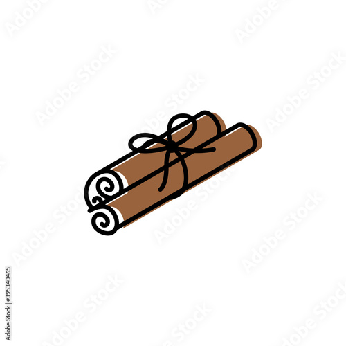 Cinnamon sticks vector icon in trendy minimalist style for Christmas. Cute cinnamon sticks isolated on white background