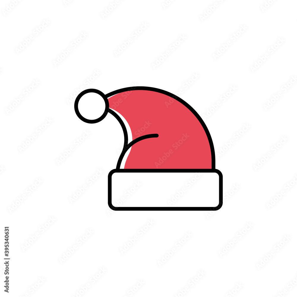 Santa hat vector icon for Christmas and New Year. Cute bright Santa hat isolated on white background Santa hat vector icon for Christmas and New Year. Cute bright Santa hat isolated on white background