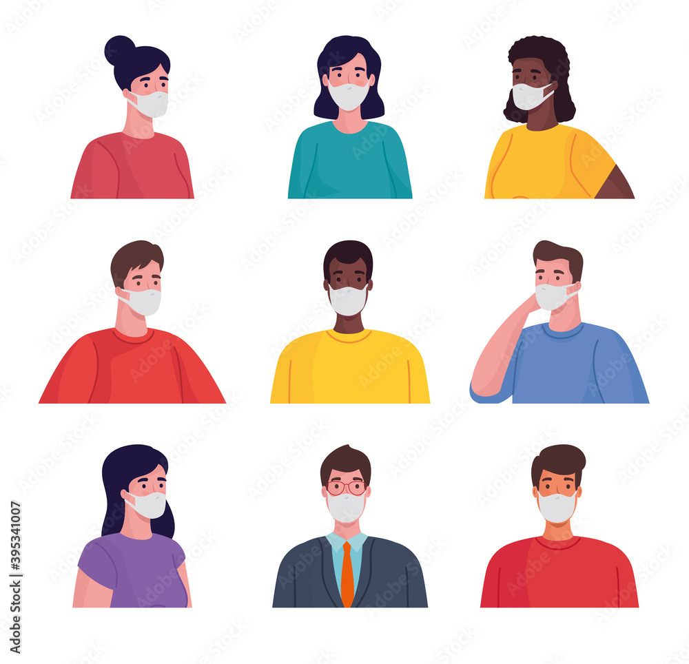 group of interracial people wearing medical masks characters vector illustration design group of interracial people wearing medical masks characters vector illustration design