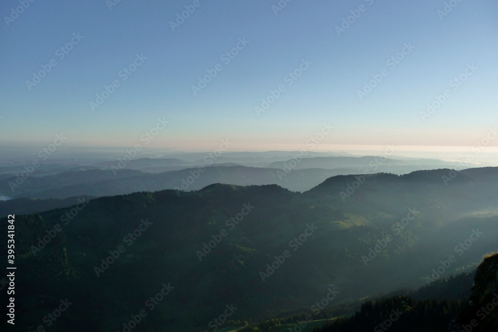 Sunset mountain panorama at Hochgrat mountain, Bavaria, Germany