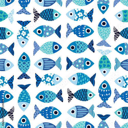 Cute fish. Kids background. Seamless pattern. Can be used in textile industry, paper, background, scrapbooking.