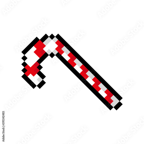 Candy cane icon. Color contour pixel art. Vector flat graphic illustration. The isolated object on a white background. Isolate.