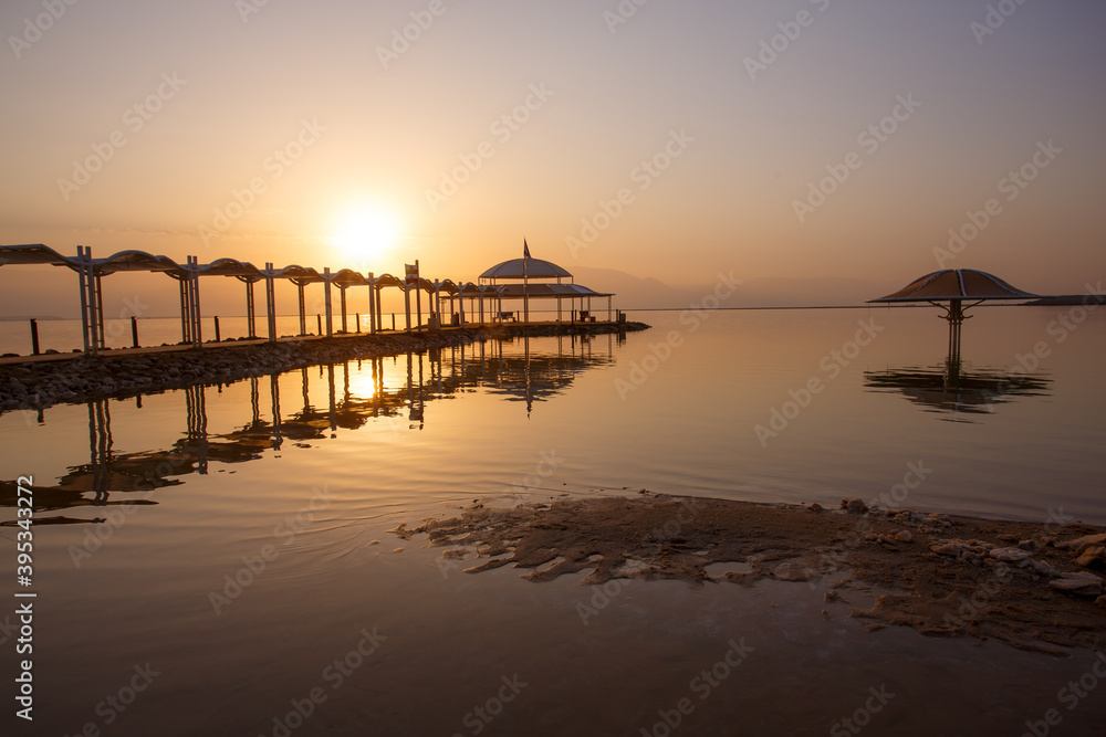 
Dead Sea cost in Israel during sunset
