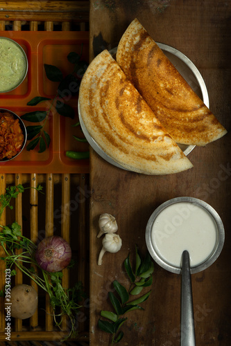 Homemade delicious and tasty dosa with selective focus and lighting