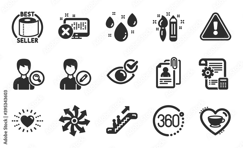 Escalator, Search people and Settings blueprint icons simple set. Toilet paper, 360 degrees and Versatile signs. Love coffee, Interview documents and Rainy weather symbols. Flat icons set. Vector Escalator, Search people and Settings blueprint icons simple set. Toilet paper, 360 degrees and Versatile signs. Love coffee, Interview documents and Rainy weather symbols. Flat icons set. Vector