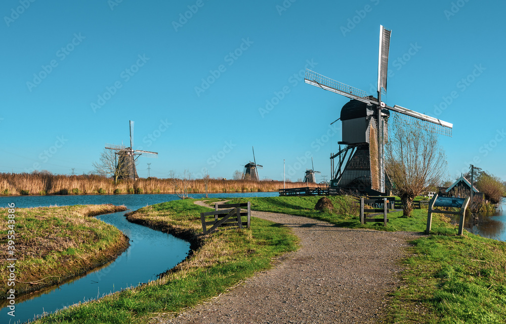 View of windmills at Kinderdijk, The Netherlands