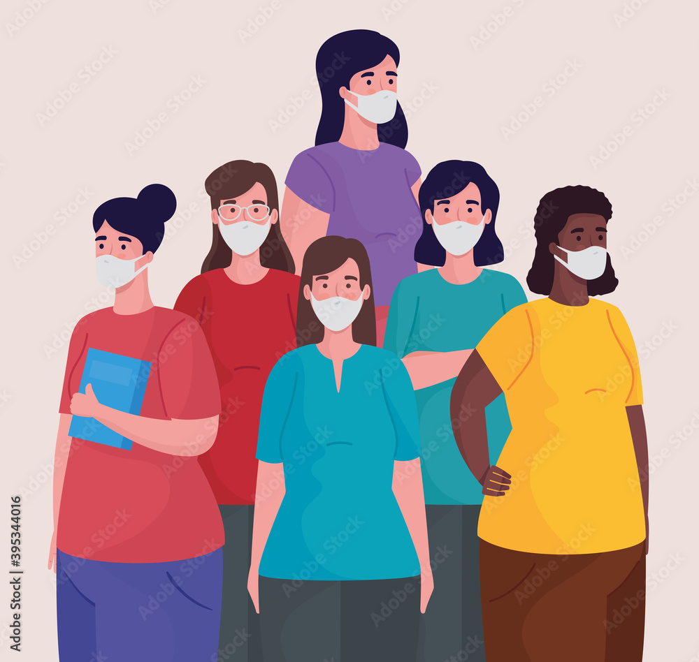 group of interracial women wearing medical masks characters vector illustration design group of interracial women wearing medical masks characters vector illustration design