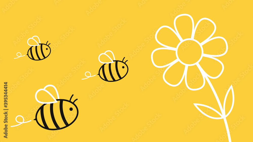 Bee and flower vector. bee cartoon. character design. free space for text.