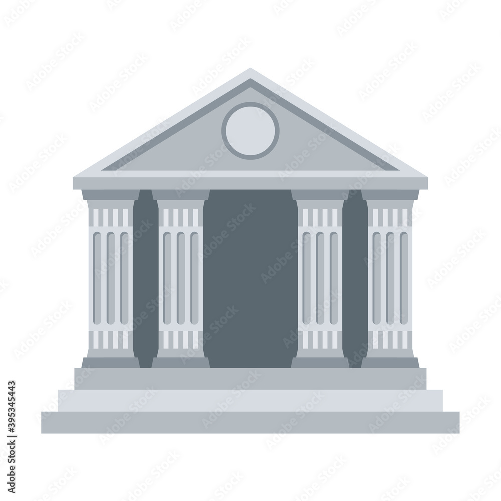 Bank building flat vector icon. Classic view.
