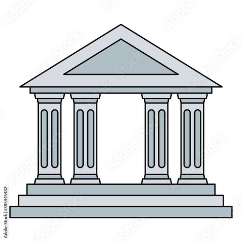 Bank building outline flat vector icon. Classic view.