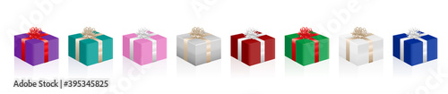 Christmas parcels, colorful set of gift packages, presents. Isolated vector illustration on white background.
