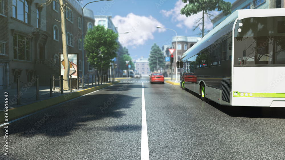 roads in the city bus stantion day exterior scene 3d render