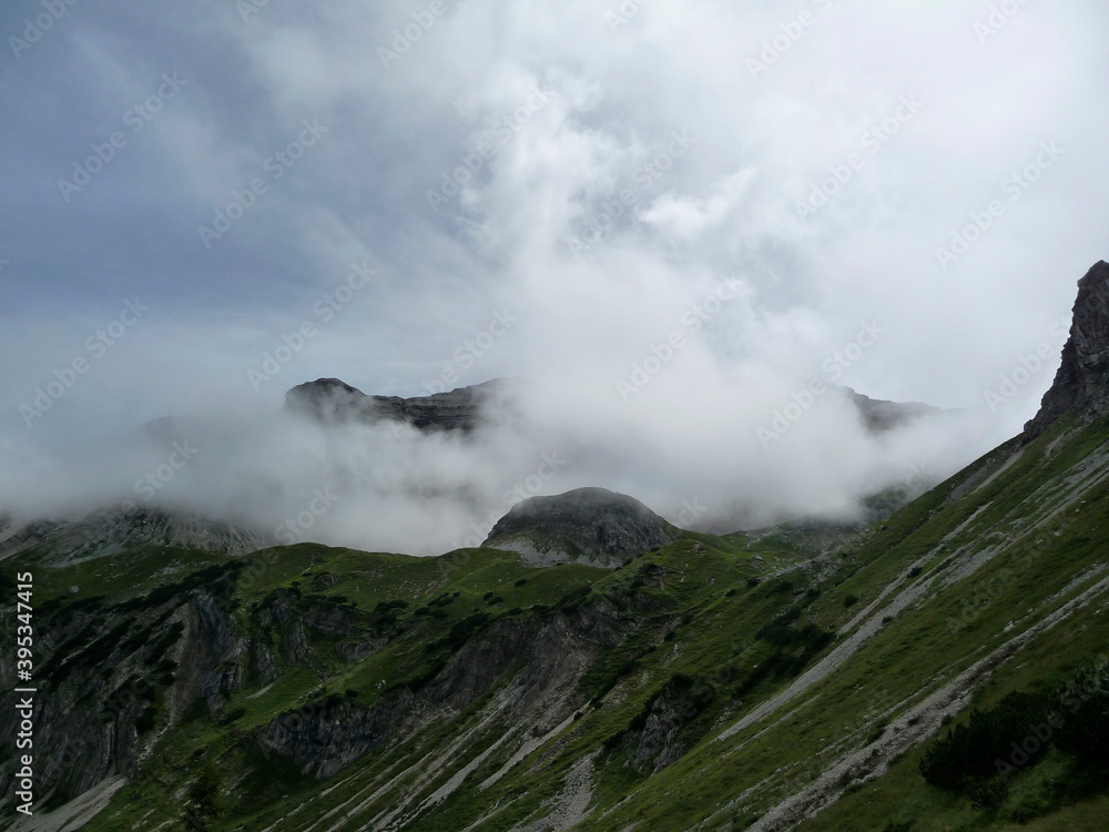 Fototapeta premium Mountain hiking tour to Soiernspitze mountain, Bavaria, Germany