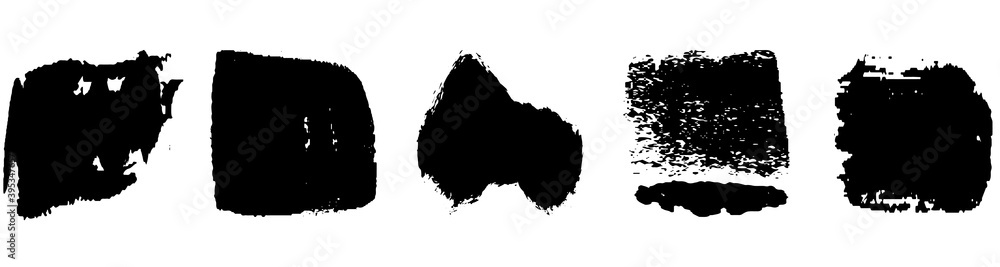 Fototapeta premium A set of grunge brushes. A collection of ink stains, smudges. Abstract paint strokes isolated on a white background