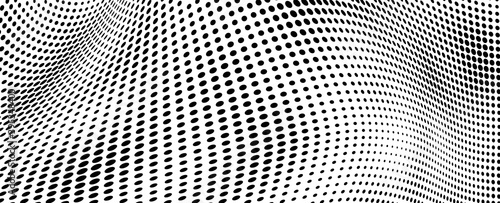The halftone texture is monochrome. A wave of dots. Abstract black and white texture. Ink dots randomly placed on a white background. Pop art texture for printing on wrapping paper  business cards
