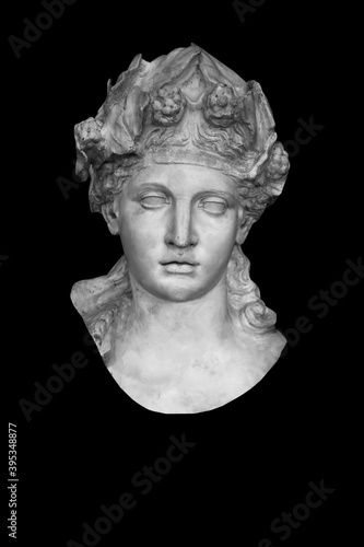 Ancient statue of god of wine, fun and entertainment Bacchus (Dionysus). Black and white image.