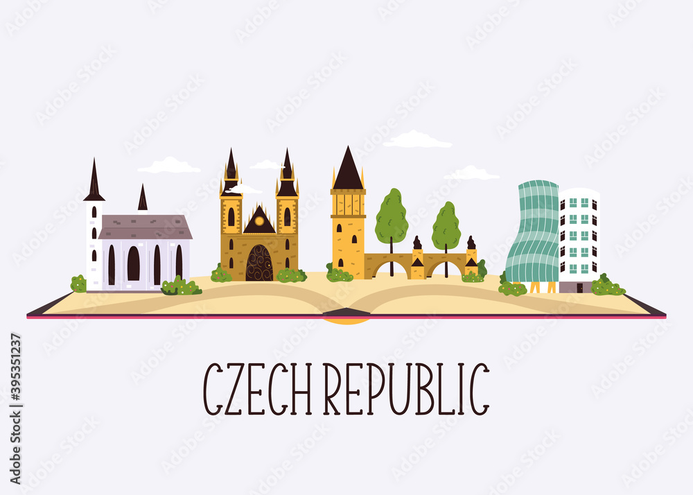 Skyline with famous buildings and landmarks of Czech Republic
