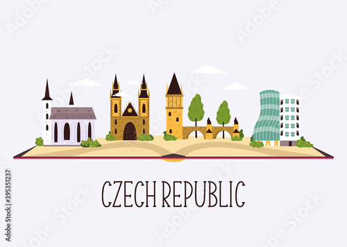 Skyline with famous buildings and landmarks of Czech Republic
