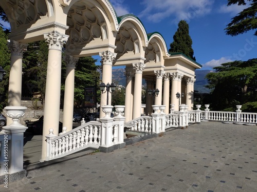 Clonnade at the entrance to the Primorsky Park on the Black Sea coast in the city of Yalta on the southern coast of the Crimean Peninsula photo