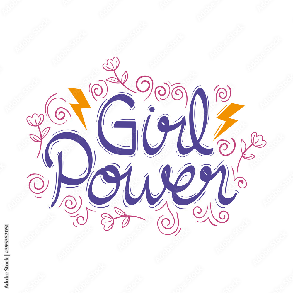 girl power lettering with flowers vector illustration design
