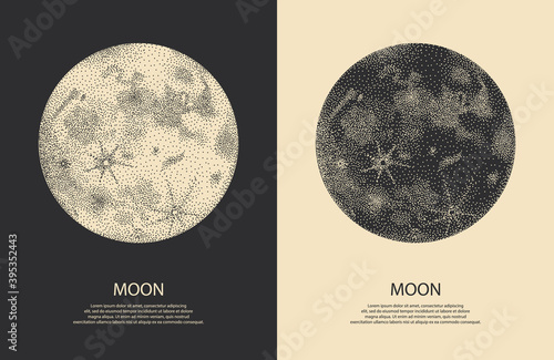 vintage retro vintage engraving style. space objects, world and phases of the moon. vector graphics, printing lacquer in the interior