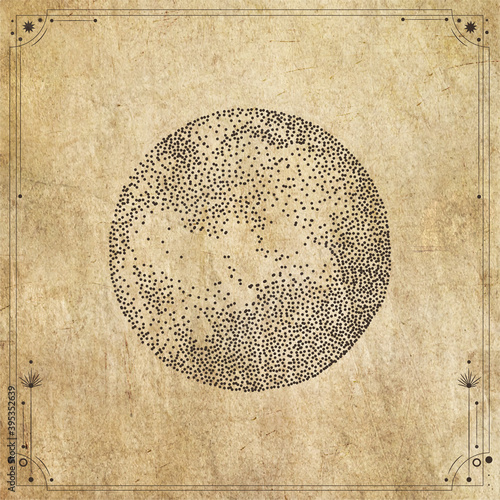 vintage retro vintage engraving style. space objects, world and phases of the moon. vector graphics, printing lacquer in the interior