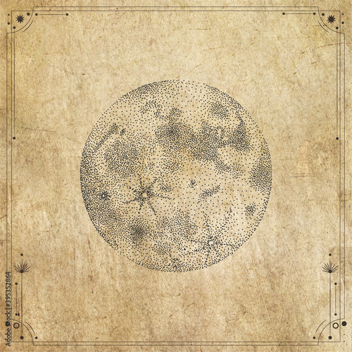 vintage retro vintage engraving style. space objects, world and phases of the moon. vector graphics, printing lacquer in the interior