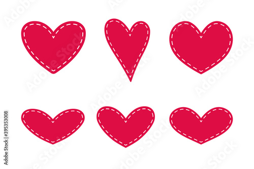 Set of hand drawn red hearts with white dash stroke on white background. Vector illustration. Scribble vector hearts. Love concept for Valentine s Day