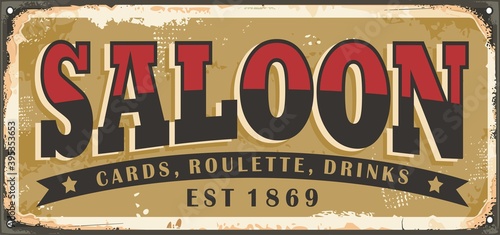 Old saloon sign design concept. Vintage wild west souvenirs and plates theme. Vector retro Americana.