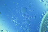 Abstract space and planets universe cosmic background texture. Abstract molecule structure. Water bubbles. Macro shot. Selective focus. Blue abstract background.