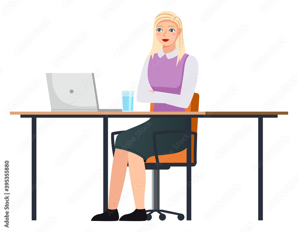 Office staff, manager work and communication. Office worker at the table. Business employees on their workspace. Co-worker. Business woman or a clerk working at his office workplace flat style Office staff, manager work and communication. Office worker at the table. Business employees on their workspace. Co-worker. Business woman or a clerk working at his office workplace flat style